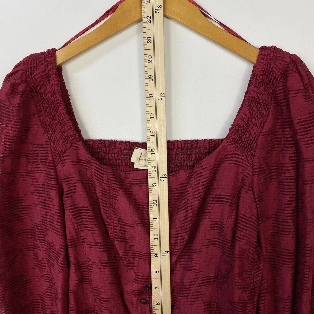 by ANTHROPOLOGIE Romantic Women's Top Medium Burgundy Puff-Sleeved Leaf Print - Picture 8 of 10